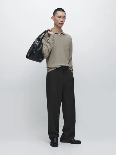 Massimo Dutti Cotton Knit Polo Sweater In Black