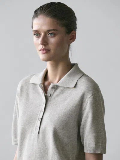 Massimo Dutti Cotton Knit Polo Sweater In Gray