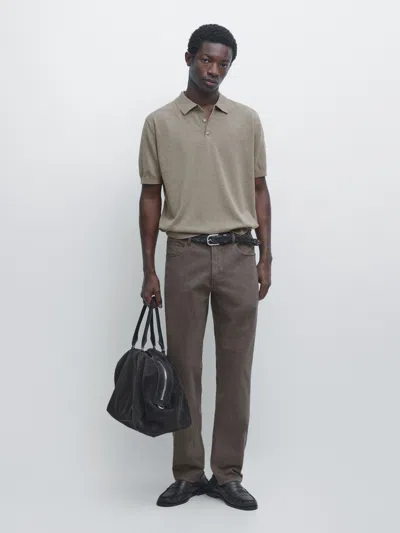 Massimo Dutti Cotton Knit Polo Sweater In Gray