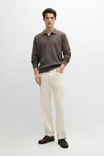 Massimo Dutti Cotton Knit Polo Sweater With Button Details In Brown