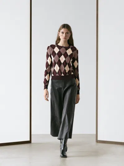 Massimo Dutti Cotton Knit Sweater With Argyle Detail In Multi