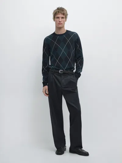 Massimo Dutti Cotton Knit Sweater With Argyle Detail In Multi