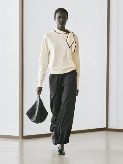 Massimo Dutti Cotton Knit Sweater With Scarf Detail In Neutral