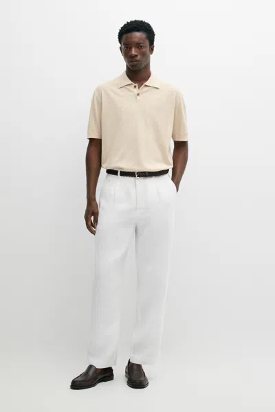 Massimo Dutti Cotton Linen Blend Button In Beige