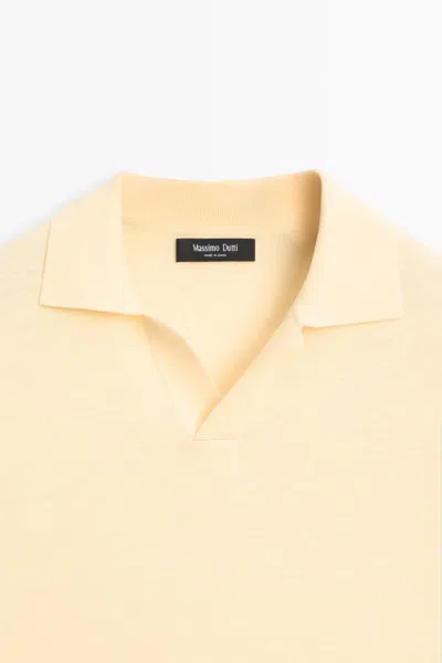 Massimo Dutti Cotton Linen Knit Polo Sweater In Yellow