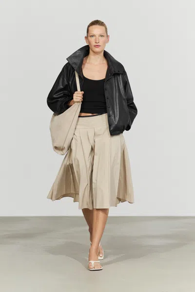 Massimo Dutti Cotton Midi Skirt With Contrast Sash In Neutral