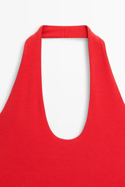 Massimo Dutti Cotton Modal Blend Halter Top In Red