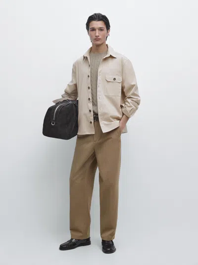 Massimo Dutti Cotton Overshirt With Pocket Details In Neutral