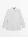 Massimo Dutti Striped Shirt With Chest Detailing In White