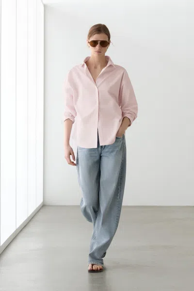 Massimo Dutti Chemise En Popeline De Coton À Détail De Pince In Pink