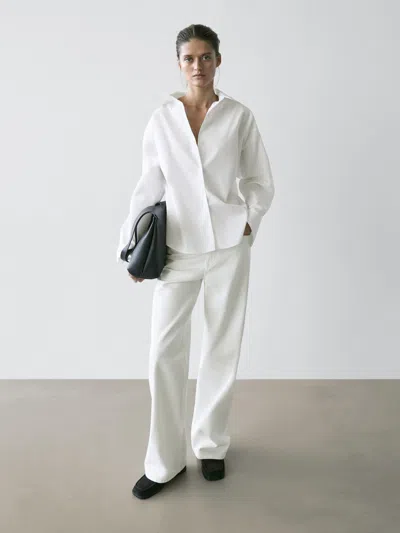 Massimo Dutti Cotton Poplin Shirt With Dart Detail In White