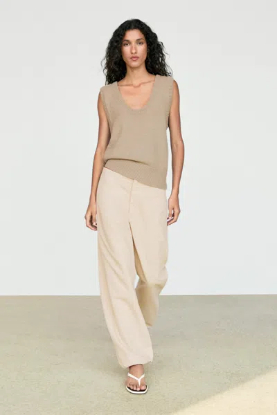 Massimo Dutti Cotton Rib Knit Vest In Sand