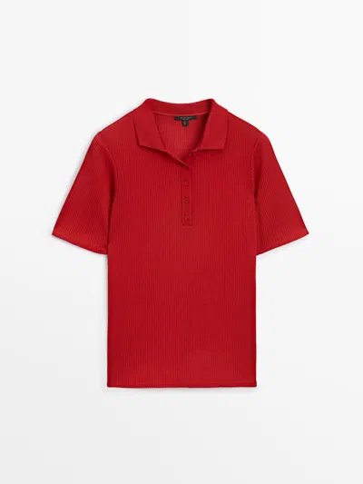 Massimo Dutti Cotton Rib Polo Shirt In Rot