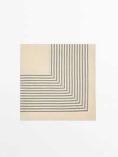 Massimo Dutti Cotton Scarf With Contrast Stripes In Cream
