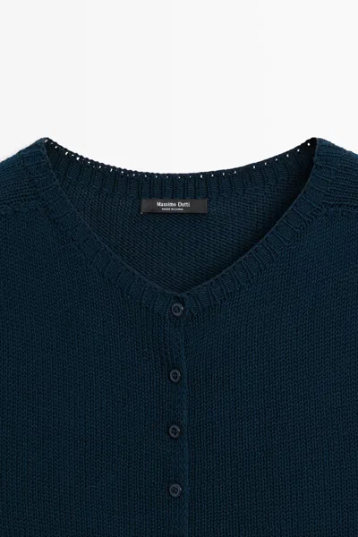 Massimo Dutti Cotton Silk Blend Knit Cardigan In Blue