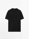 Massimo Dutti Cotton-silk Blend Sweater With Short Sleeves In Black