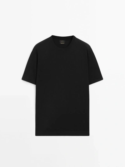 Massimo Dutti Cotton-silk Blend Sweater With Short Sleeves In Black