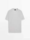 Massimo Dutti Cotton-silk Blend Sweater With Short Sleeves In Cream