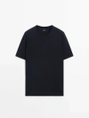Massimo Dutti Cotton-silk Blend Sweater With Short Sleeves In Navy Blue