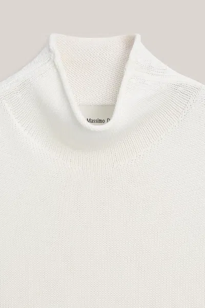 Massimo Dutti Cotton Silk Mock Neck Knit Top In White