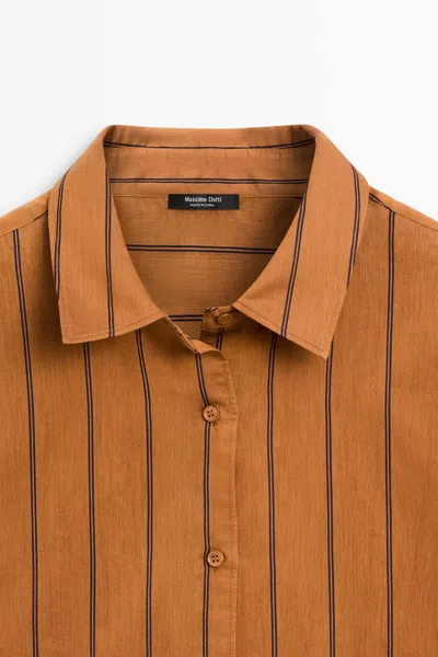 Massimo Dutti Cotton Silk Striped Flowing Shirt In Orange