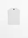 MASSIMO DUTTI COTTON T-SHIRT WITH PADDED SHOULDER DETAILS