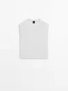 Massimo Dutti Cotton T-shirt With Padded Shoulder Details In White