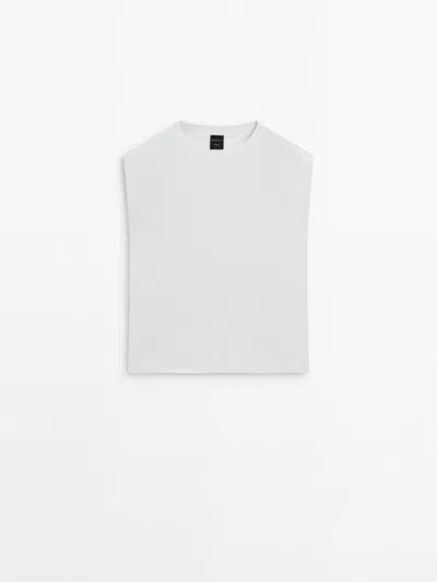 Massimo Dutti Cotton T-shirt With Padded Shoulder Details In White