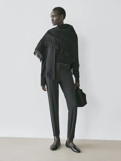 Massimo Dutti Cotton Trousers With Elastic Hems In Black