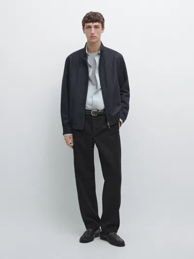Massimo Dutti Cotton Twill Trousers With Elasticated Waistband In Black