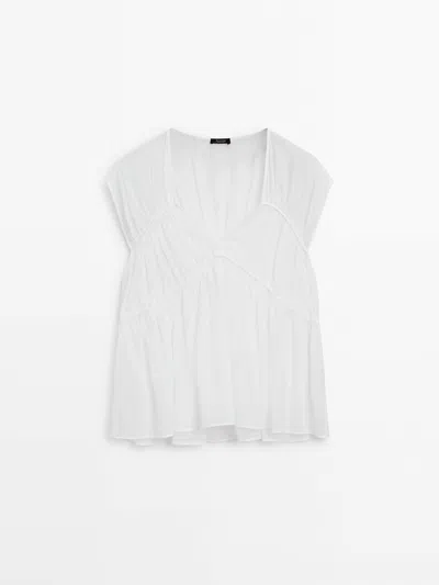 Massimo Dutti Cotton Voile Blouse In White