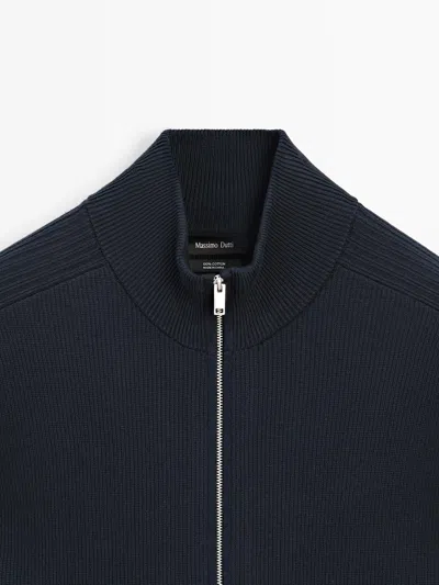 Massimo Dutti Cotton Zip In Blue