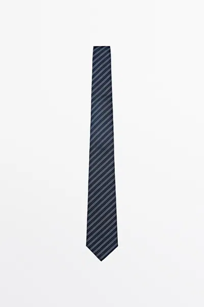 Massimo Dutti Cravatta A Doppia Riga 100% Seta In Blu Marino