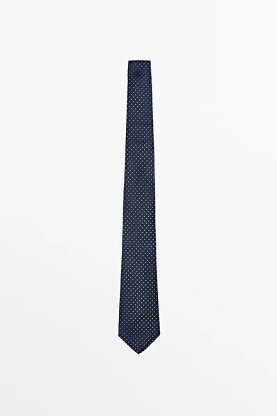Massimo Dutti Cravatta A Pois 100% Seta In Blu Marino