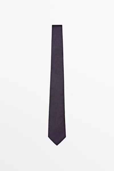 Massimo Dutti Cravatta Con Micropuntini In 100% Seta In Blu Marino