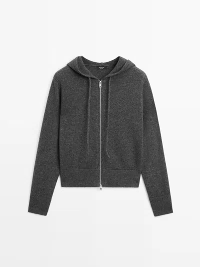 Massimo Dutti Cárdigan Cremallera Con Capucha Mezcla Lana In Gray