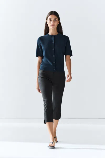Massimo Dutti Cárdigan De Manga Corta 100% Algodón In Blue