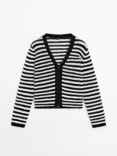 Massimo Dutti Cárdigan De Punto A Rayas In Black