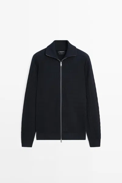 Massimo Dutti Cárdigan De Punto Trenzado 100% Algodón In Black