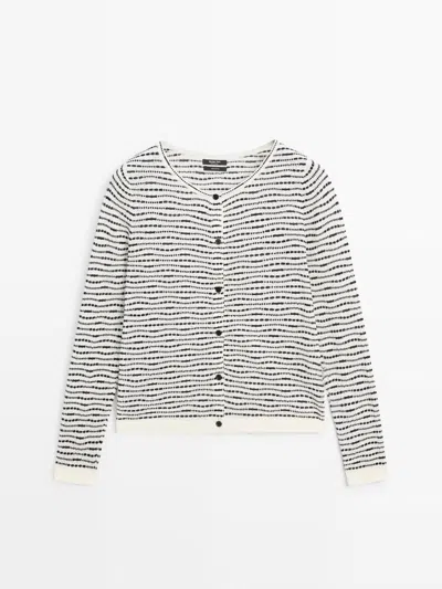 Massimo Dutti Cárdigan Punto 100% Algodón In White