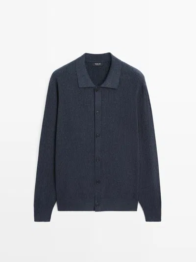 Massimo Dutti Cárdigan Punto Acanalado Botones In Blue