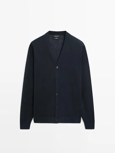 Massimo Dutti Cárdigan Punto Botones Lino In Blue