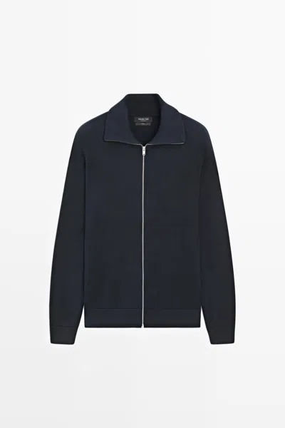 Massimo Dutti Cárdigan Punto Cremallera 100% Algodón In Blue