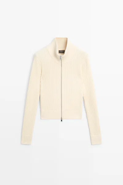 Massimo Dutti Cárdigan Punto Cremallera 100% Algodón In White