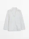 Massimo Dutti Creased-effect Buttoned Blazer In Cream