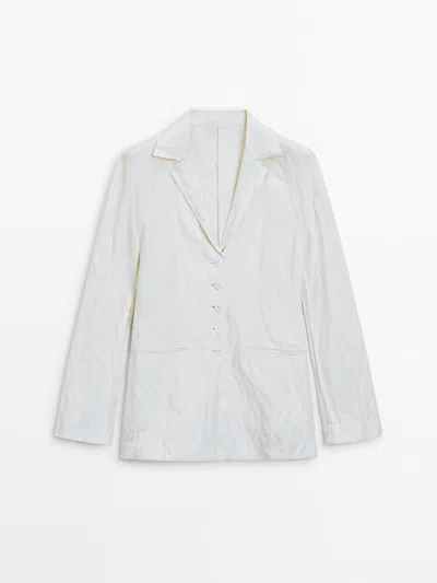 Massimo Dutti Creased-effect Buttoned Blazer In Cream