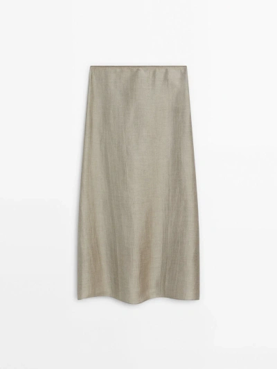 Massimo Dutti Creased-effect Camisole Satin Midi Skirt In Grey