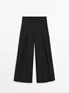 Massimo Dutti Creased-effect Darted Technical Trousers In Black