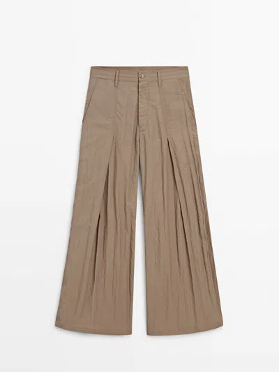 Massimo Dutti Creased-effect Darted Technical Trousers In Caramel