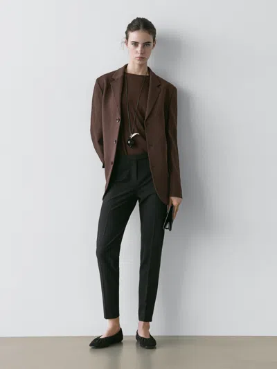 Massimo Dutti Crepe Blazer In Brown